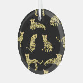 Luipaard Patroon: Zwarte achtergrond Cheetah Glas Ornament (Voorkant links)