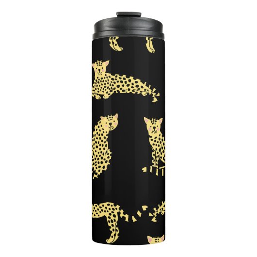 Luipaard Patroon: Zwarte achtergrond Cheetah Thermosbeker (Voorkant)