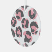 Luipaard Pelt: zwart roze textuur Glas Ornament (Voorkant links)