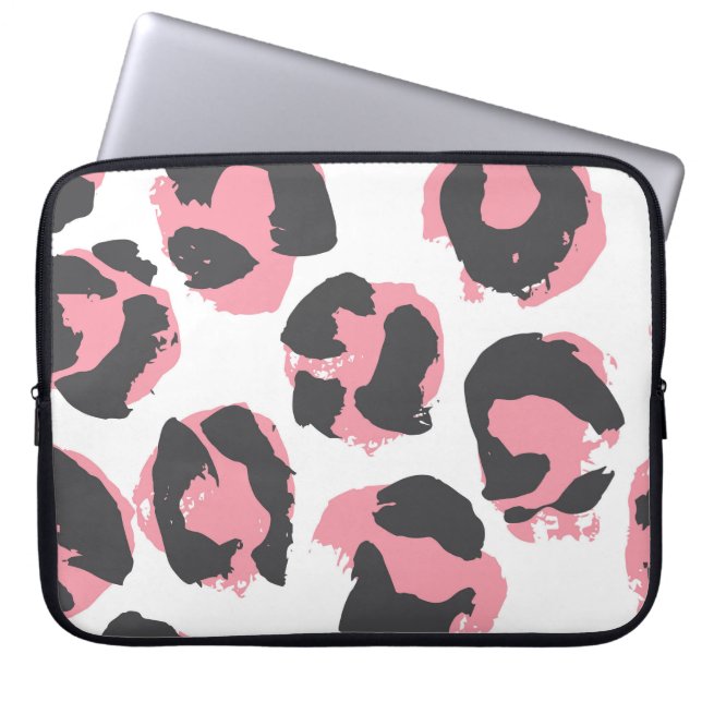 Luipaard Pelt: zwart roze textuur Laptop Sleeve (Voorkant)