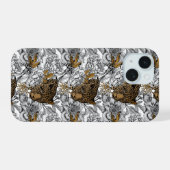 Luipaard & Pioenpatroon iPhone 15 Case (Achterkant horizontaal)