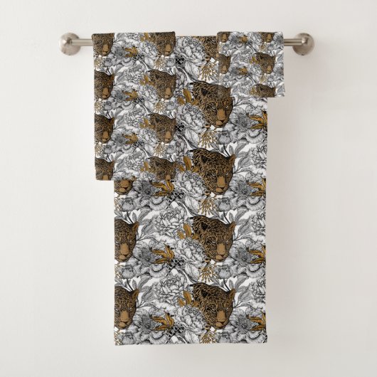 Luipaard & Pioenrozen Patroon Bad Handdoek (Insitu)