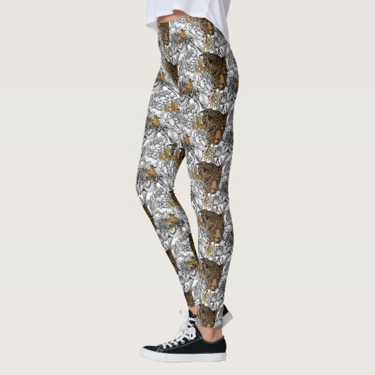 Luipaard & Pioenrozen Patroon Leggings (Links)