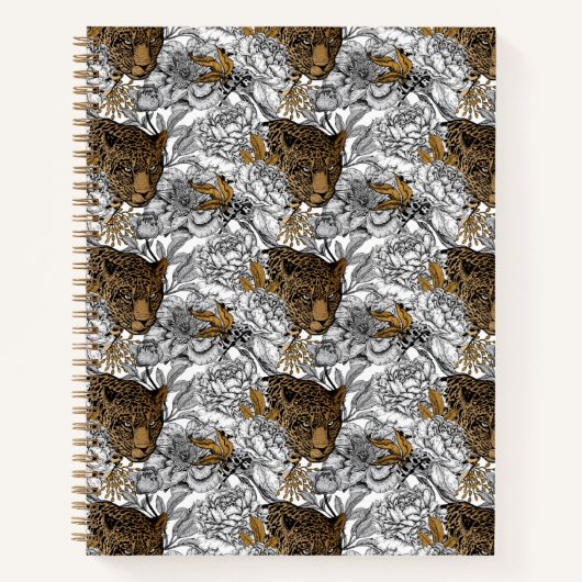 Luipaard & Pioenrozen Patroon Notitieboek (Voorkant)