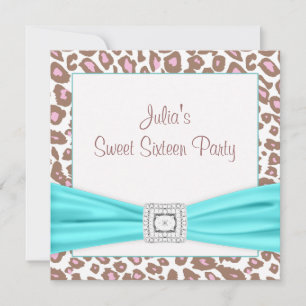 Luipaard Posh Roze Teal Diamant Sweet Sixteen Kaart