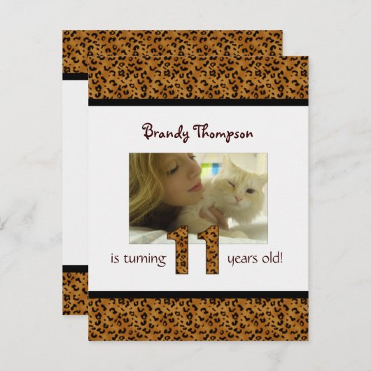 Luipaard Print: 11e verjaardag uitnodiging (Voorkant / Achterkant)
