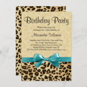 Luipaard Print Aqua Blue Bow Meisje Verjaardagsfee Kaart (Voorkant / Achterkant)