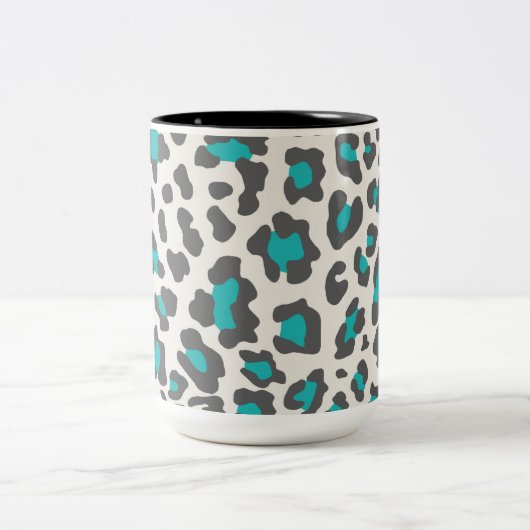 Luipaard Print Aqua, grijs, wit Tweekleurige Koffiemok (Center)