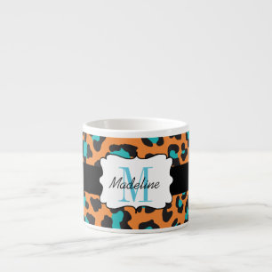 Luipaard Print Aqua Sinaasappel Zwarte Espresso Mo Kop