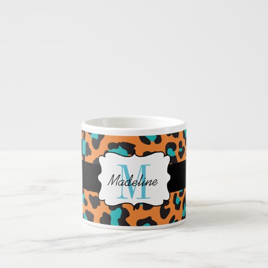 Luipaard Print Aqua Sinaasappel Zwarte Espresso Mo Kop (Voorkant)