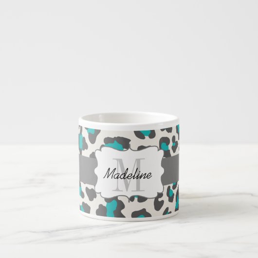 Luipaard Print Aqua Wit Grijs Espresso Mok (Voorkant)