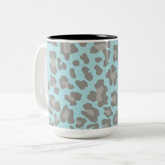 Luipaard Print Blauw en Grijs Tweekleurige Koffiemok (Voorkant links)