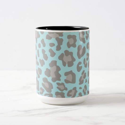 Luipaard Print Blauw en Grijs Tweekleurige Koffiemok (Center)