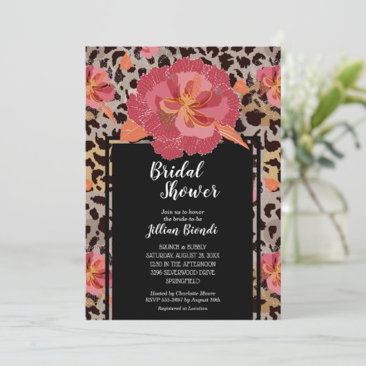 Luipaard Print Bloemen Vrijgezellenfeest Kaart (Staand voorkant)