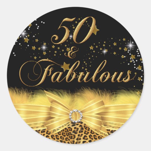Luipaard Print & Bow 50 & Fabulous Birthday Sticke Ronde Sticker (Voorkant)