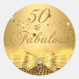 Luipaard Print Bow 50 & Fabulous Birthday Sticker