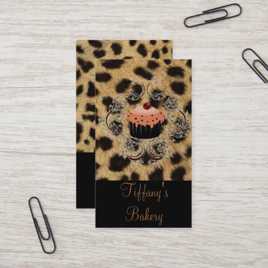 Luipaard print Catering Gebak Chef Cupcake Bakkeri Visitekaartje (Voorkant / Achterkant in situ)