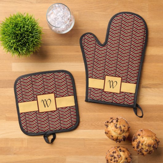 Luipaard Print Chevron Ovenwant & Pannenlap Set (Top down)
