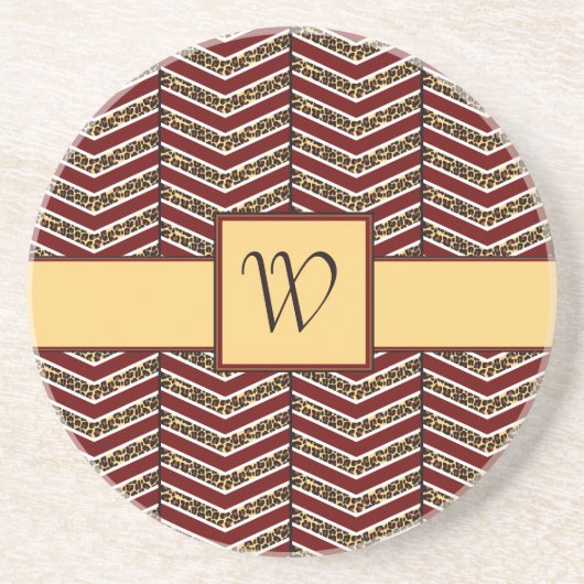 Luipaard Print Chevron Zandsteen Onderzetter (Voorkant)