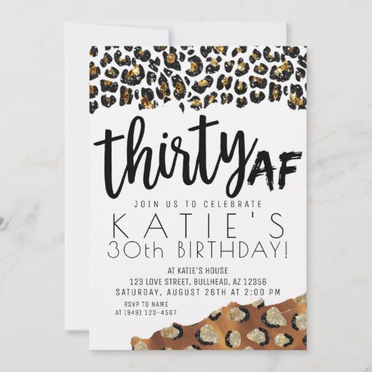 Luipaard Print Dertig AF Gouden Glitter Verjaardag Kaart (Voorkant)