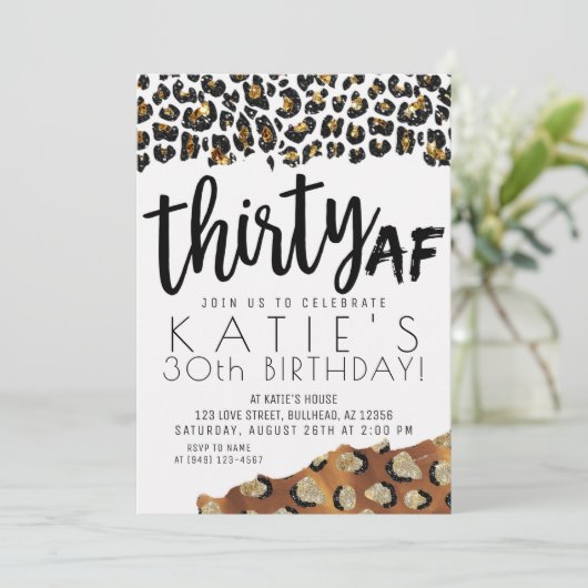 Luipaard Print Dertig AF Gouden Glitter Verjaardag Kaart (Staand voorkant)