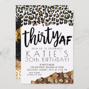 Luipaard Print Dertig AF Gouden Glitter Verjaardag Kaart