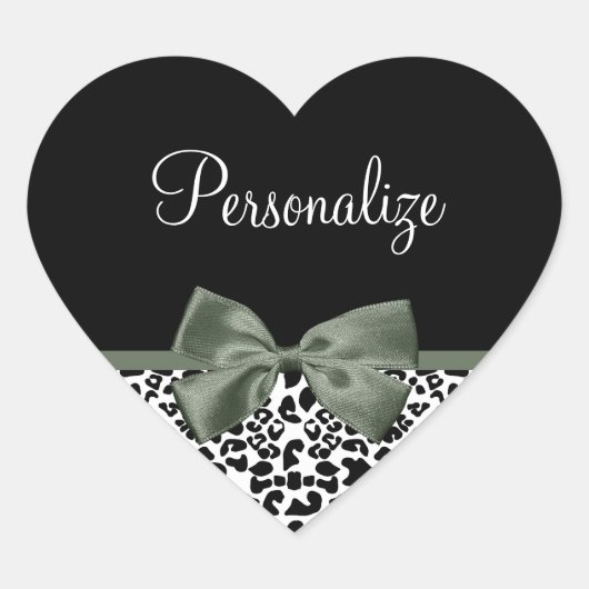 Luipaard Print Dierlijk Patroon Donkergroene Boog Hart Sticker (Voorkant)