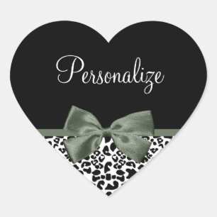 Luipaard Print Dierlijk Patroon Donkergroene Boog Hart Sticker