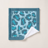 Luipaard print en monogram in blauwe tinten bad handdoek (Wasdoekje)