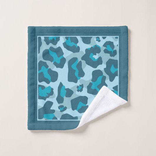 Luipaard print en monogram in blauwe tinten bad handdoek (Wasdoekje)