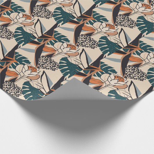 Luipaard Print Floral: Abstract handgetekend Cadeaupapier (Hoek)