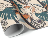 Luipaard Print Floral: Abstract handgetekend Cadeaupapier (Rol Hoek)