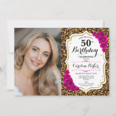 Luipaard Print Goud Roze Foto 50e Verjaardag Kaart (Voorkant)