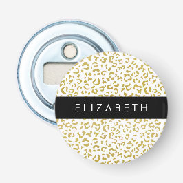 Luipaard Print, Gouden Luipaard, Glitter, Jouw naa Button Flesopener