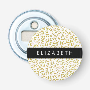 Luipaard Print, Gouden Luipaard, Glitter, Jouw naa Button Flesopener