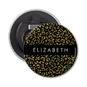 Luipaard Print, Gouden Luipaard, Glitter, Jouw naa Button Flesopener (Voorkant)