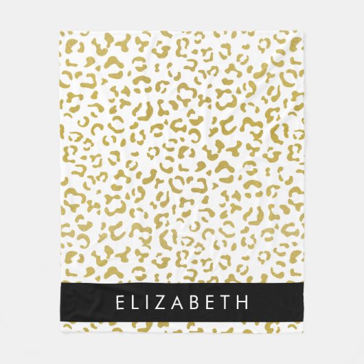 Luipaard Print, Gouden Luipaard, Glitter, Jouw naa Fleece Deken (Voorkant)