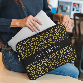 Luipaard Print, Gouden Luipaard, Glitter, Jouw naa Laptop Sleeve