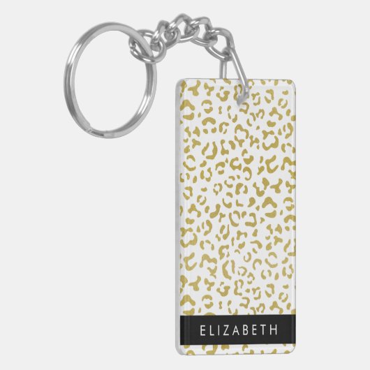 Luipaard Print, Gouden Luipaard, Glitter, Jouw naa Sleutelhanger (Voorkant Links)