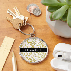 Luipaard Print, Gouden Luipaard, Glitter, Jouw naa Sleutelhanger