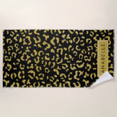 Luipaard Print, Gouden Luipaard, Glitter, Jouw naa Strandlaken (Voorkant)