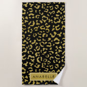 Luipaard Print, Gouden Luipaard, Glitter, Jouw naa Strandlaken (Voorkant)