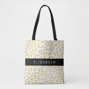 Luipaard Print, Gouden Luipaard, Glitter, Jouw naa Tote Bag