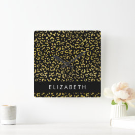 Luipaard Print, Gouden Luipaard, Glitter, Jouw naa Vierkante Klok