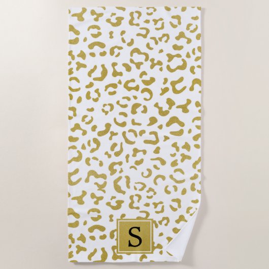 Luipaard Print, Gouden Luipaard, Glitter, Monogram Strandlaken (Voorkant)