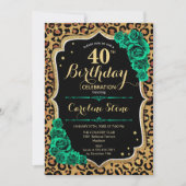 Luipaard Print Groene Rozen 40e Verjaardag Kaart (Voorkant)