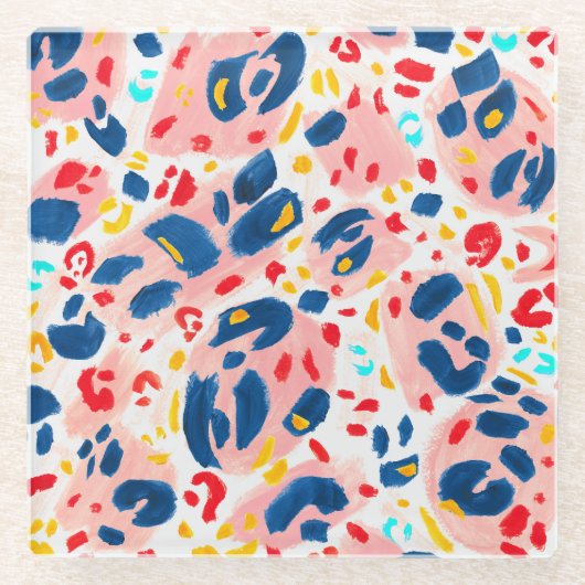 Luipaard print: handgeschilderde waterverf. glazen onderzetter (Voorkant)