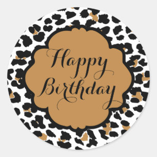 Luipaard Print Happy Birthday Stickers
