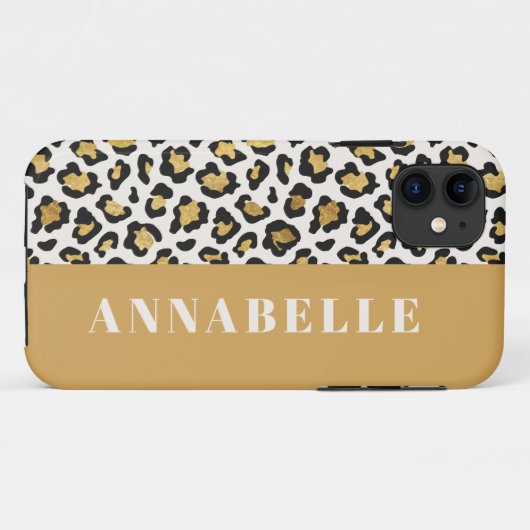 Luipaard print initiaal typografie vet modern goud Case-Mate iPhone case (Achterkant (horizontaal))