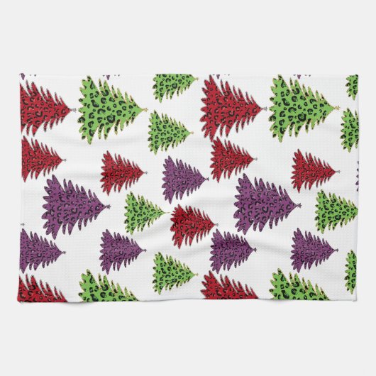 Luipaard print kleurrijke kerstbomen theedoek (Horizontaal)
